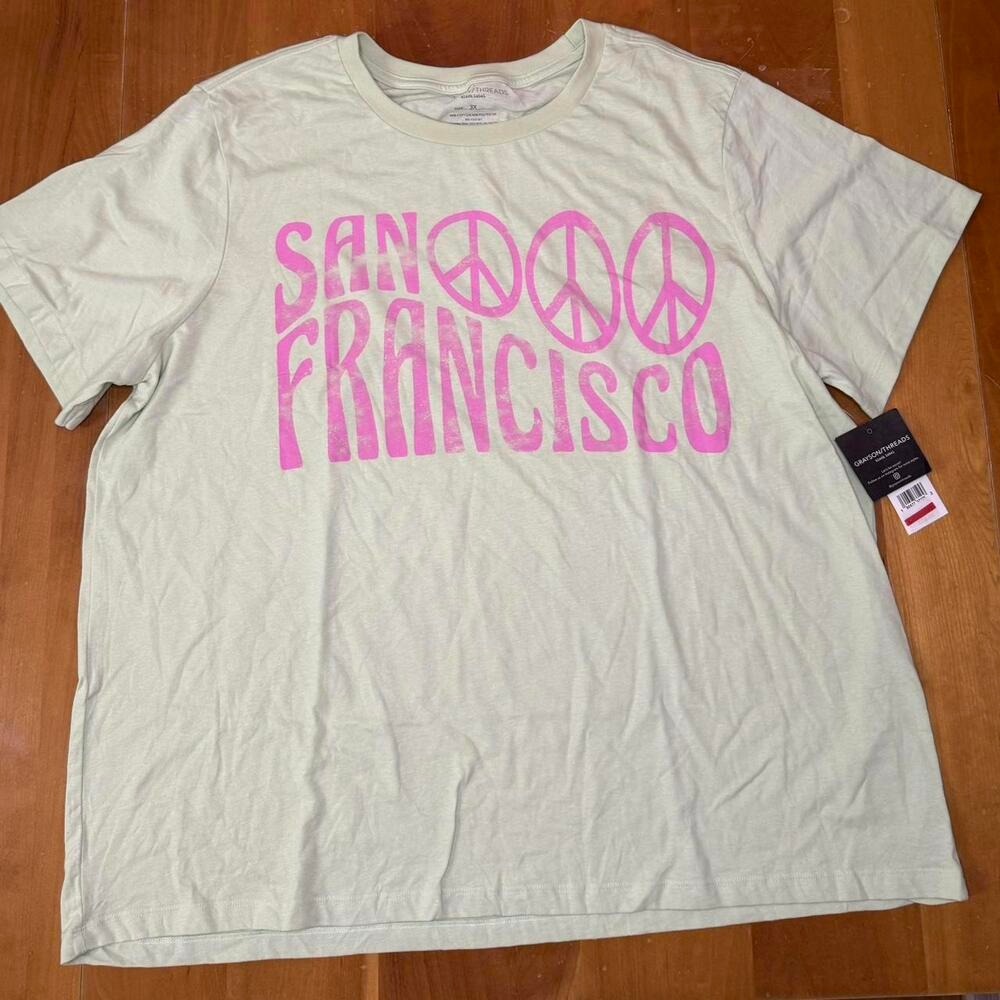 Grayson Threads San‎ Francisco Graphic Tee Sage Green Pink Peace Sign Shirt 3X